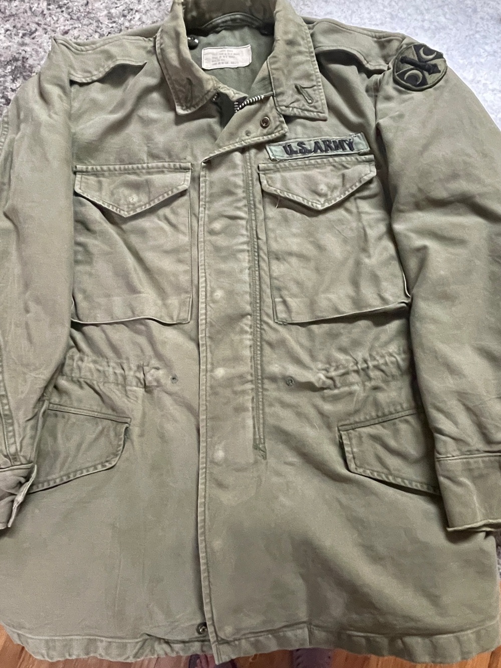 U.S. Army Olive Green Military Field Jacket

Some wear at cuffs and around neck